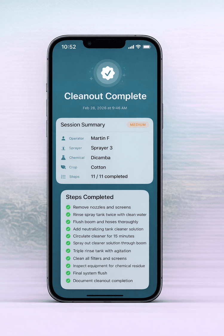 Cleanout complete session summary screen