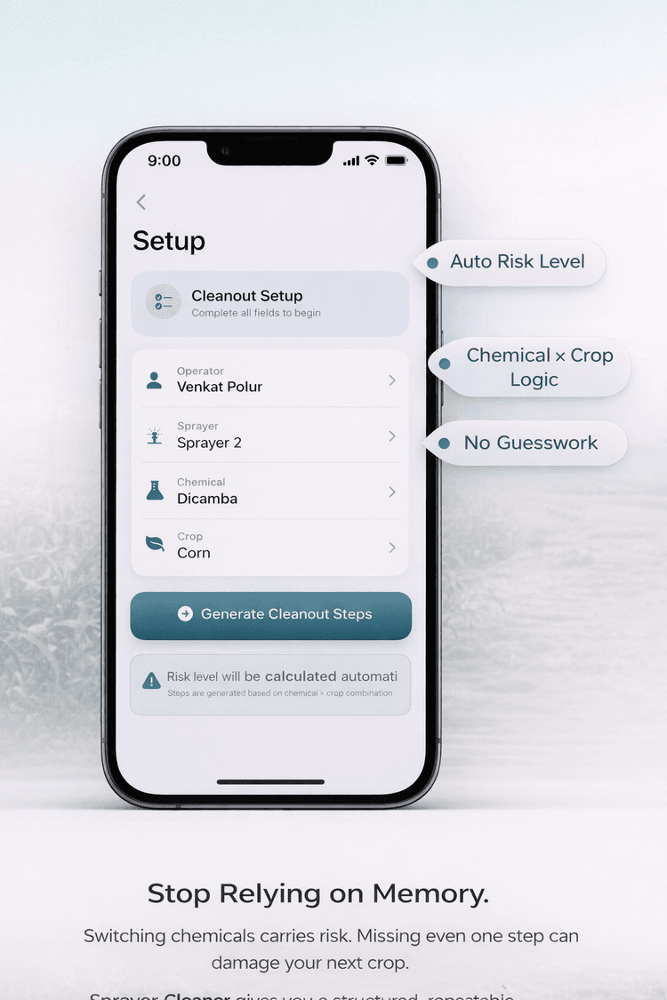 Setup screen for generating cleanout steps